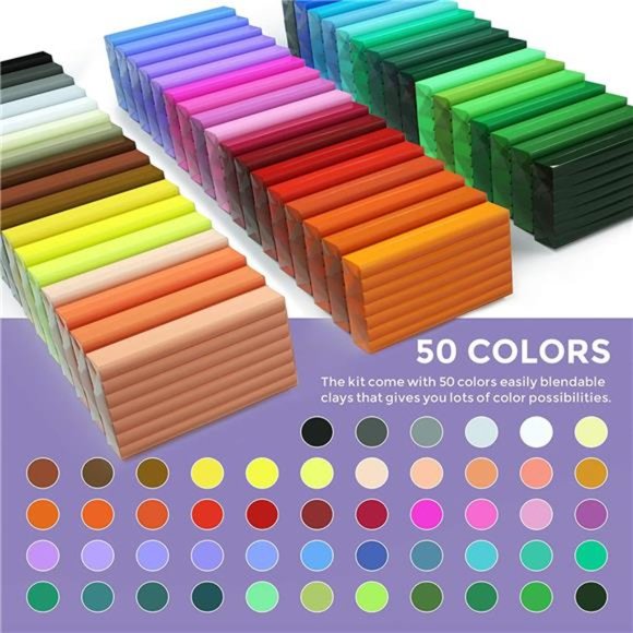 50 Colors Polymer Clay with 29 Clay Tools and Accessories, Non-Stick for Kids - Picture 2 of 7